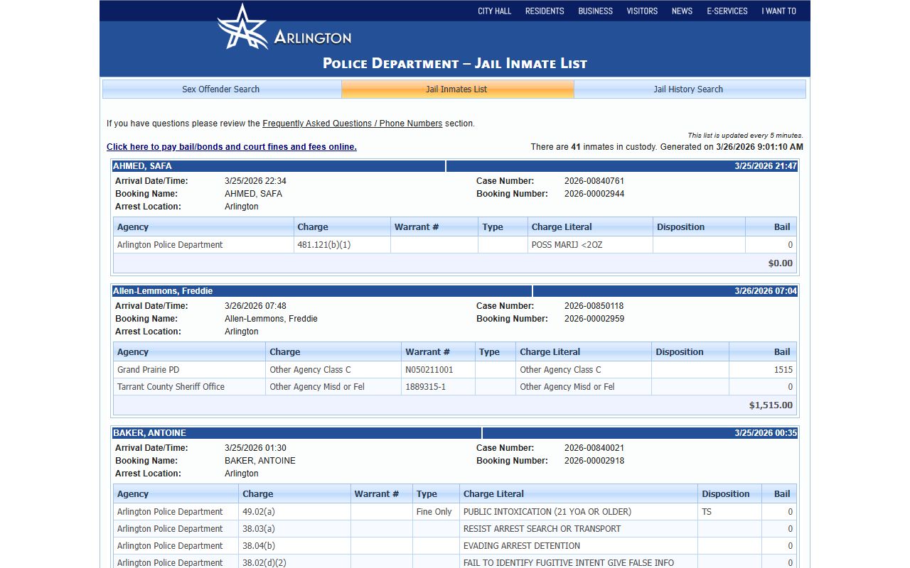 Arlington Inmate Population - Arlington Live Jail Inmate List