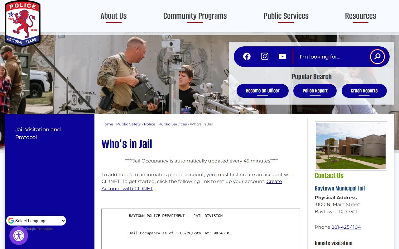 Baytown Inmate Population - Who's in Jail City Roster Page