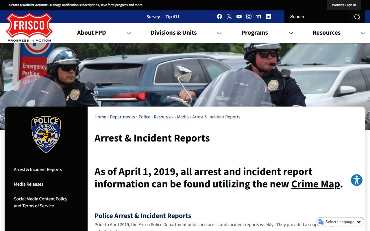 Frisco Inmate Population - Frisco Police Arrest and Incident Reports