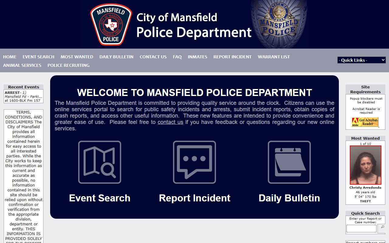 Mansfield Inmate Population - Police to Citizen Portal