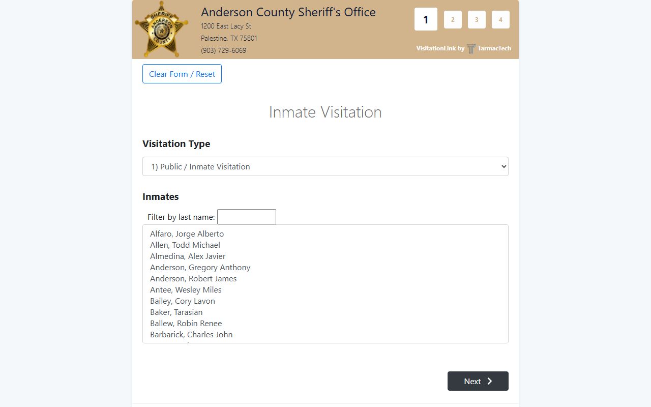 Anderson County Inmate Population - TarmacTech Visitation Scheduler