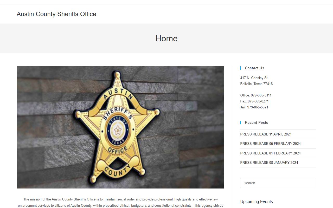 Austin County Inmate Population - Sheriff's Office Website