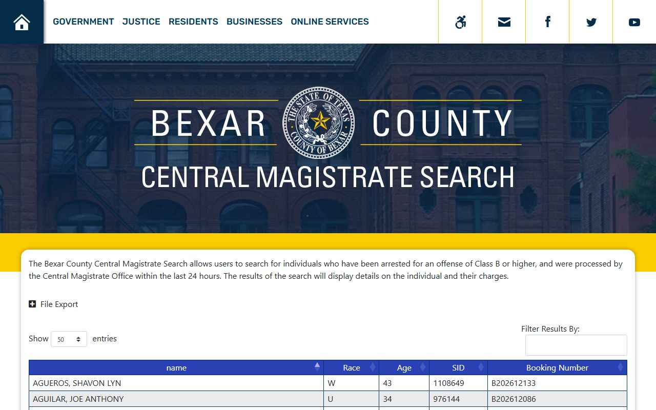 Bexar County Inmate Population - Central Magistrate Search Portal