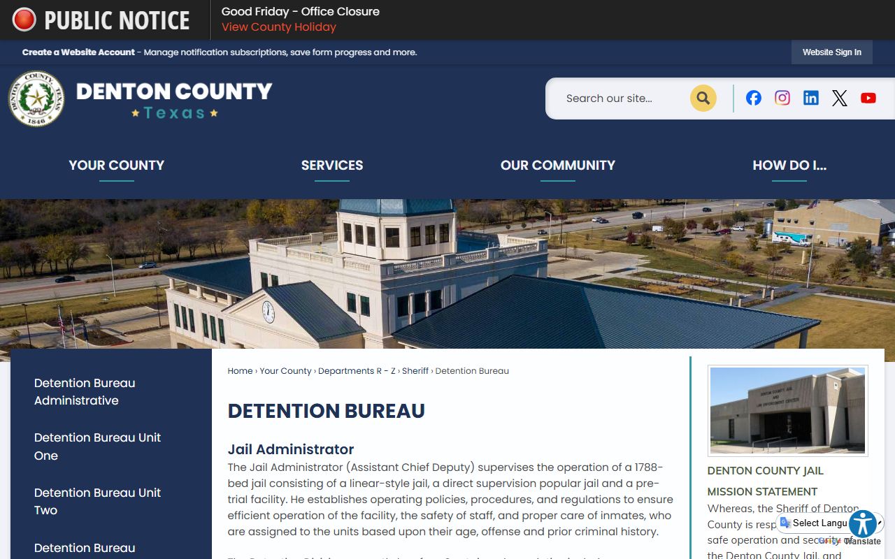 Denton County Detention Bureau inmate population page
