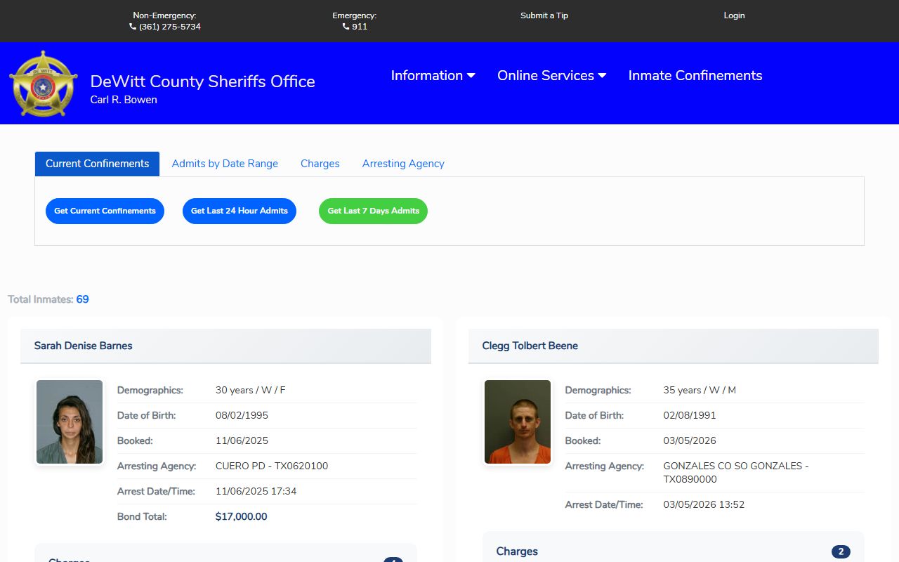 DeWitt County Inmate Population - Online Inmate Search Portal
