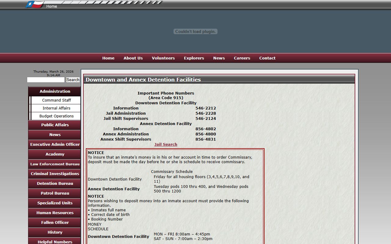 El Paso County Inmate Population - County Sheriff Jail Page