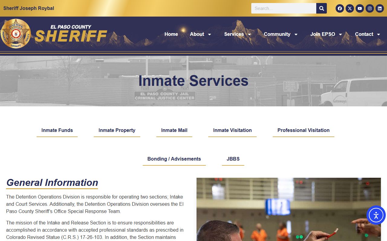 El Paso County Inmate Population - Inmate Services Page