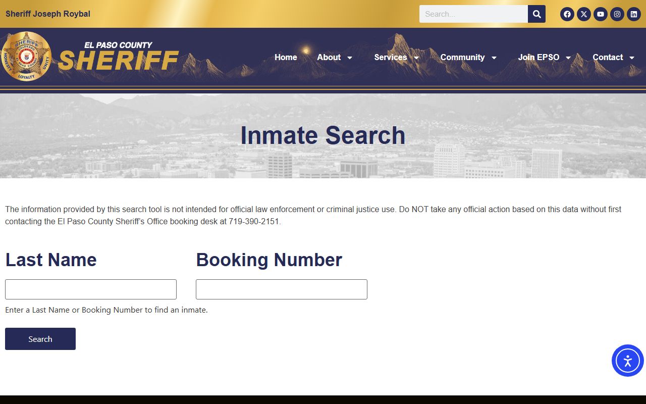 El Paso County Inmate Population - Search for Inmates Page