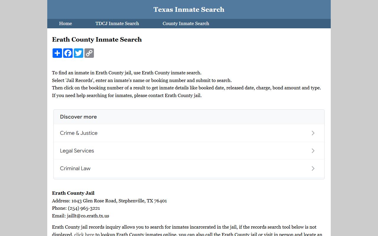 Erath County Inmate Population - Inmate Search Texas