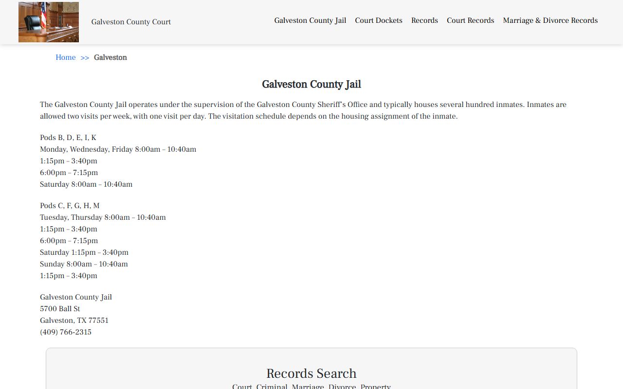Galveston County Inmate Population - Galveston County Jail Information