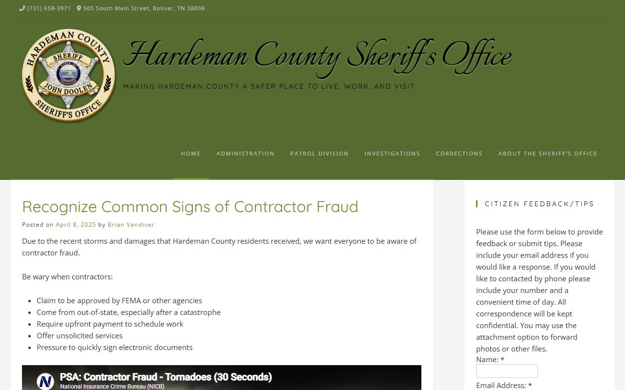 Hardeman County Inmate Population - Sheriff's Office Website