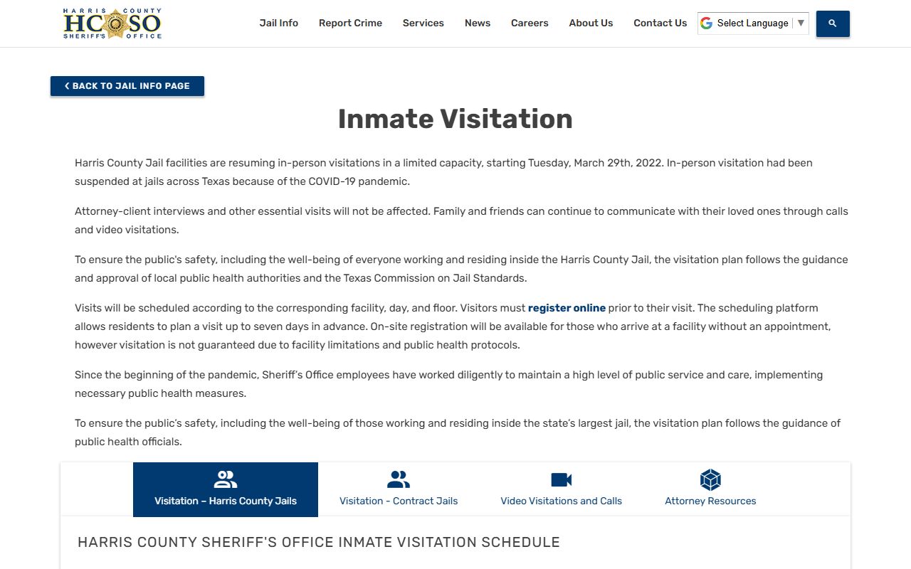 Harris County Inmate Population - Jail Visitation Information