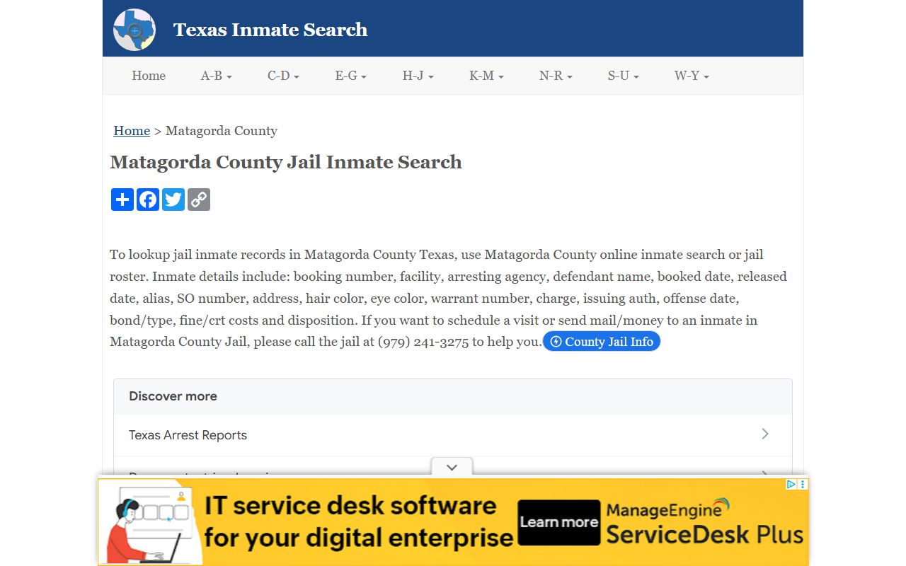 Matagorda County Inmate Population - InmateSearchTX Matagorda County
