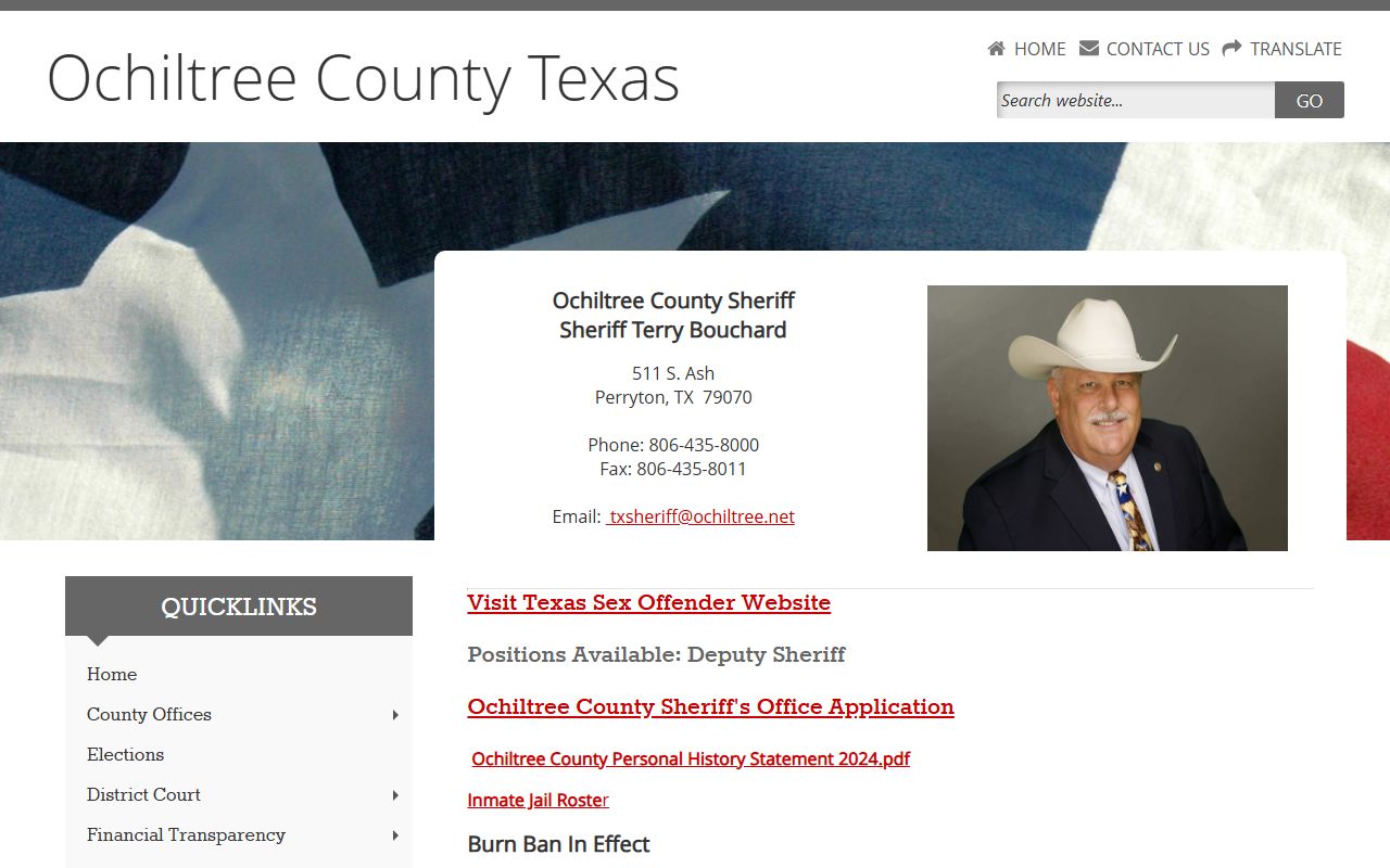 Ochiltree County Inmate Population - Sheriff's Office Website