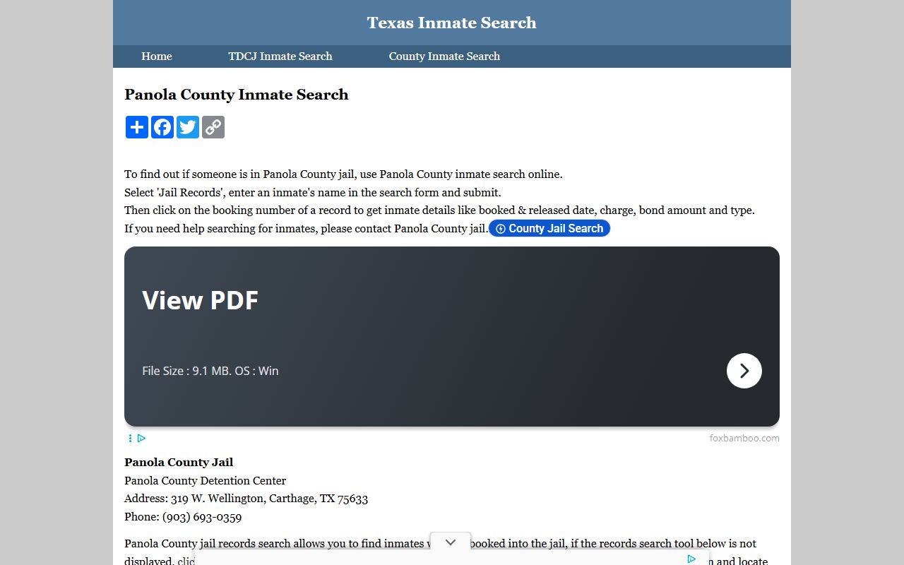 Panola County Inmate Population - InmateSearchTexas Third-Party Lookup