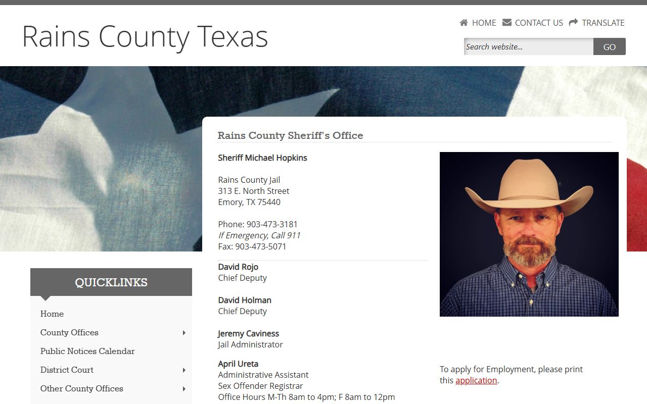 Rains County Inmate Population - Sheriff's Office Page