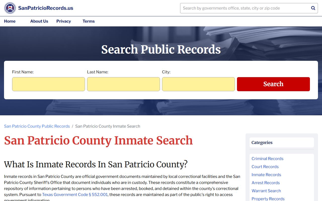 San Patricio County Inmate Population - Online Inmate Search Portal