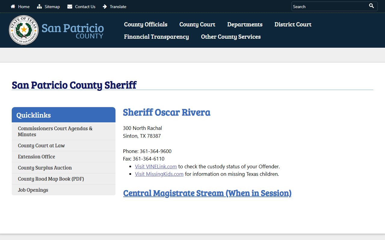 San Patricio County Inmate Population - Sheriff's Office Website