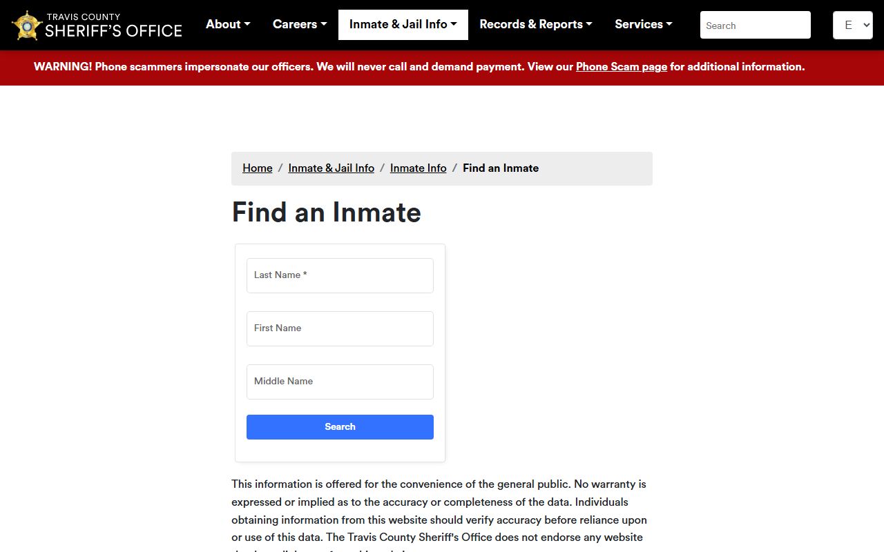 Travis County Inmate Population - Online Inmate Search Tool