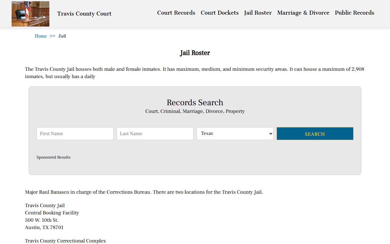 Travis County Inmate Population - Court Jail Roster