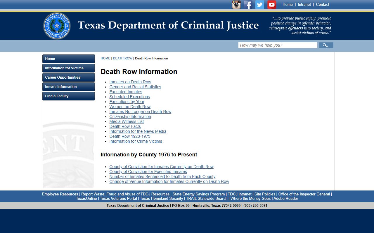 Texas Inmate Population - TDCJ Death Row Information